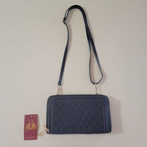 Alfa Black Quilted Women's Crossbody Wallet Bag